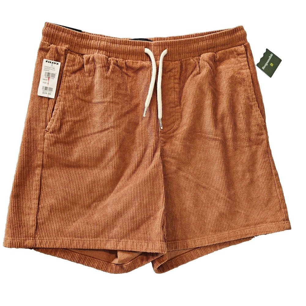 #0399- RSQ Corduroy Pull On Shorts Mens Small Copper orange Drawstring NWT